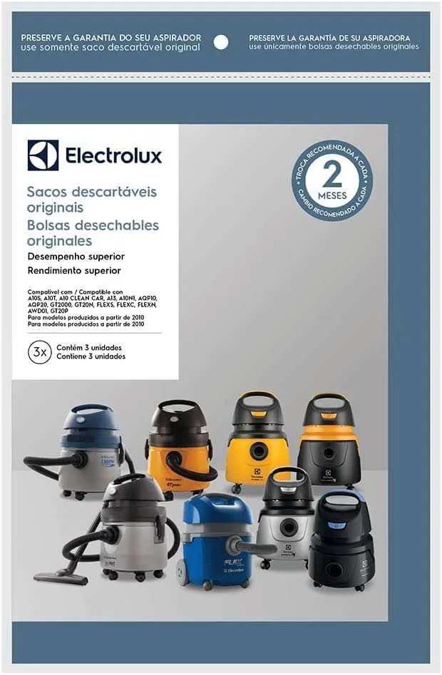 Saco Descartável Aspirador Electrolux A10S A10T A10N1 Flex GT2000 AQP20 Kit 3 Original 1 Saco Descartável Aspirador Electrolux A10S A10T A10N1 Flex GT2000 AQP20 Kit 3 Original