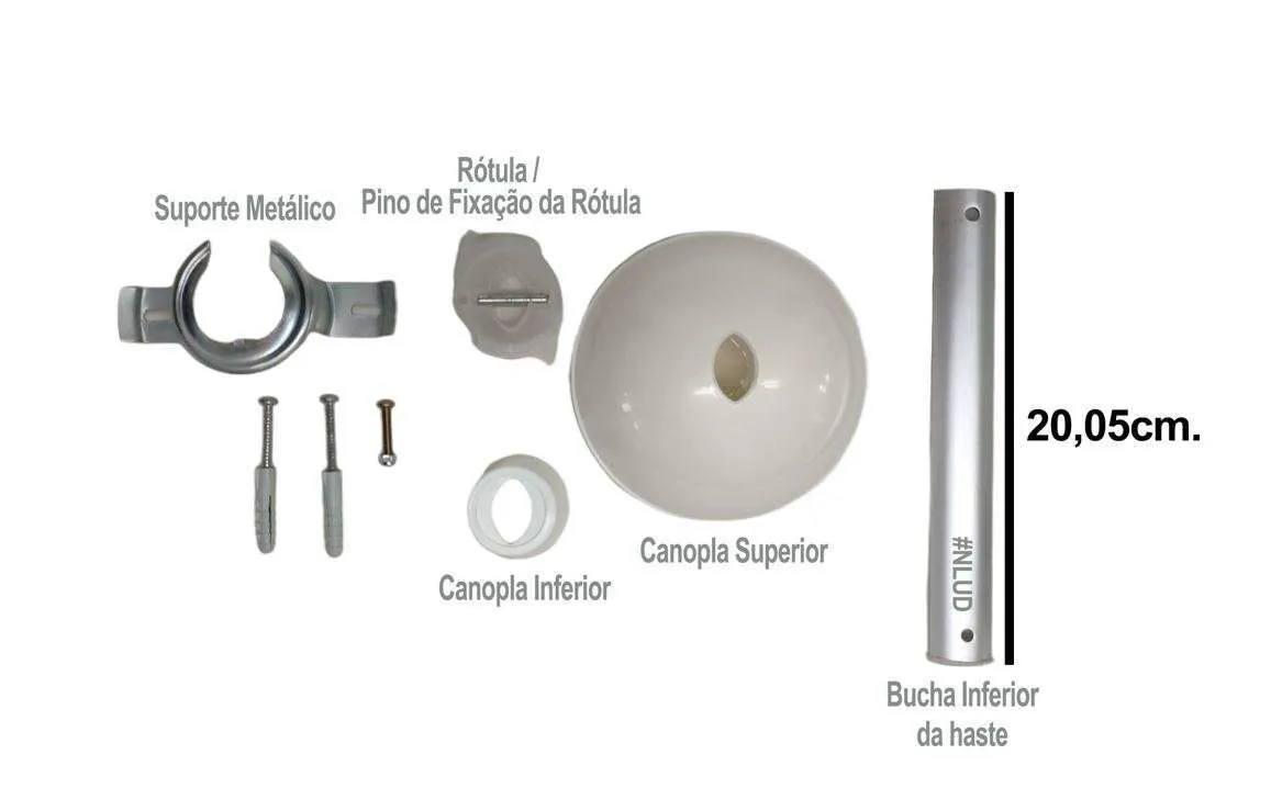 Kit de Instalação fácil Ventilador de Teto - Haste c 20cm. e acessórios de acabamento Branco - Imagem 2
