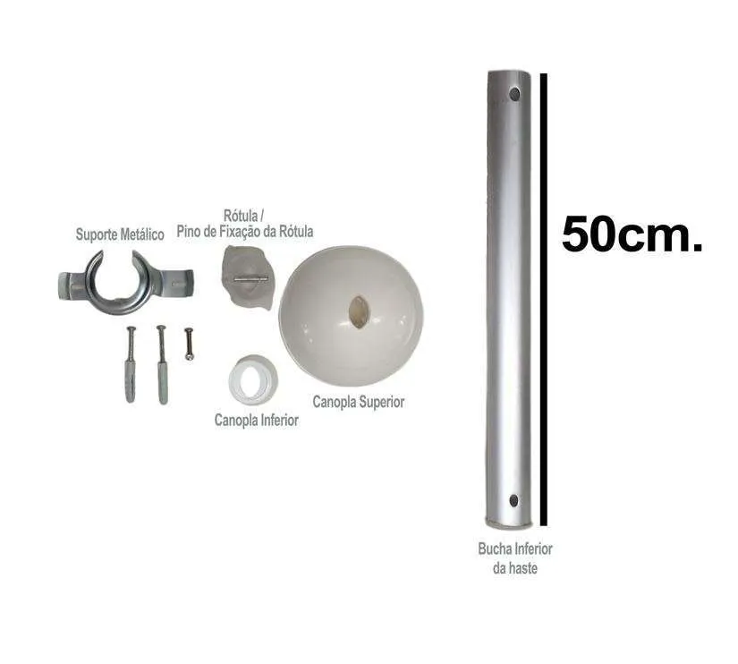 Kit de Instalação fácil p/ Ventilador de Teto - Haste c/ 50cm. e acessórios de acabamento Branco - Imagem 2