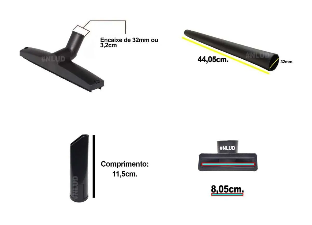 Kit Tubo de Extensão  Vassoura  Bico de Cantos  Bocal de Tecidos 32mm. Pt - Imagem 2