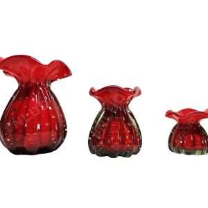 Conjunto 3 Vasos Decorativo Murano Trouxinha P. M. G. Vermelho