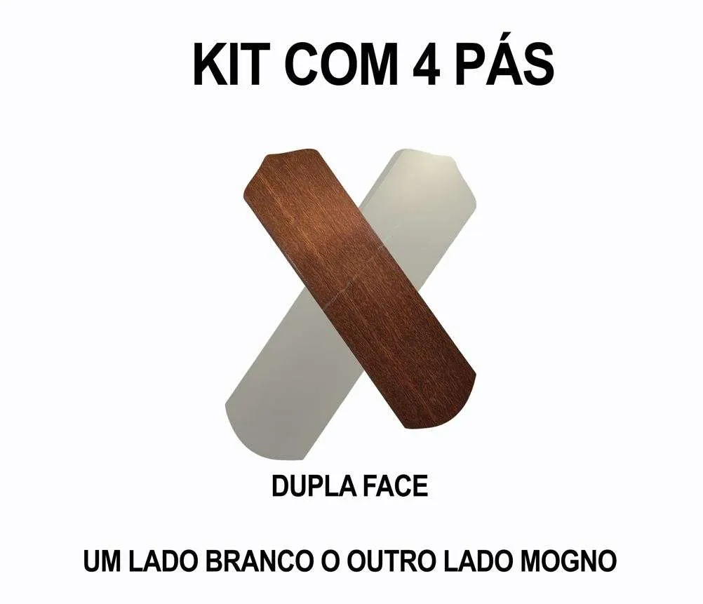 Hélice Pá Ventilador de Teto Madeira MDF Sem Furo Dupla Face Branco e Mogno 4 Unidades - Imagem 2