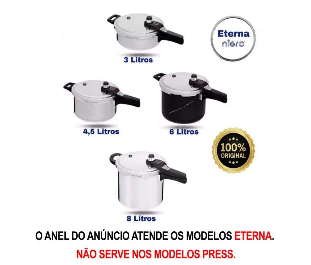 Anel de Silicone Panela de Pressão Eterna Nigro 3Lts.  4,5Lts.  6Lts.  8Lts. - Imagem 2