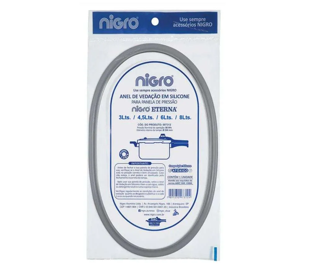 Anel de Silicone Panela de Pressão Eterna Nigro 3Lts.  4,5Lts.  6Lts.  8Lts.