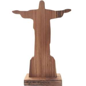 Enfeite Decoração Estátua Artesanal Cristo Redentor em Madeira Teca