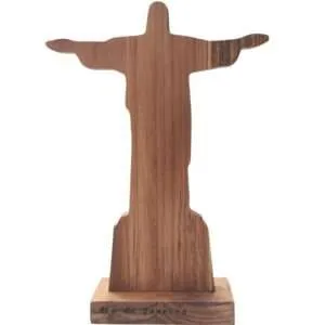 Enfeite Decoração Estátua Artesanal Cristo Redentor em Madeira Teca