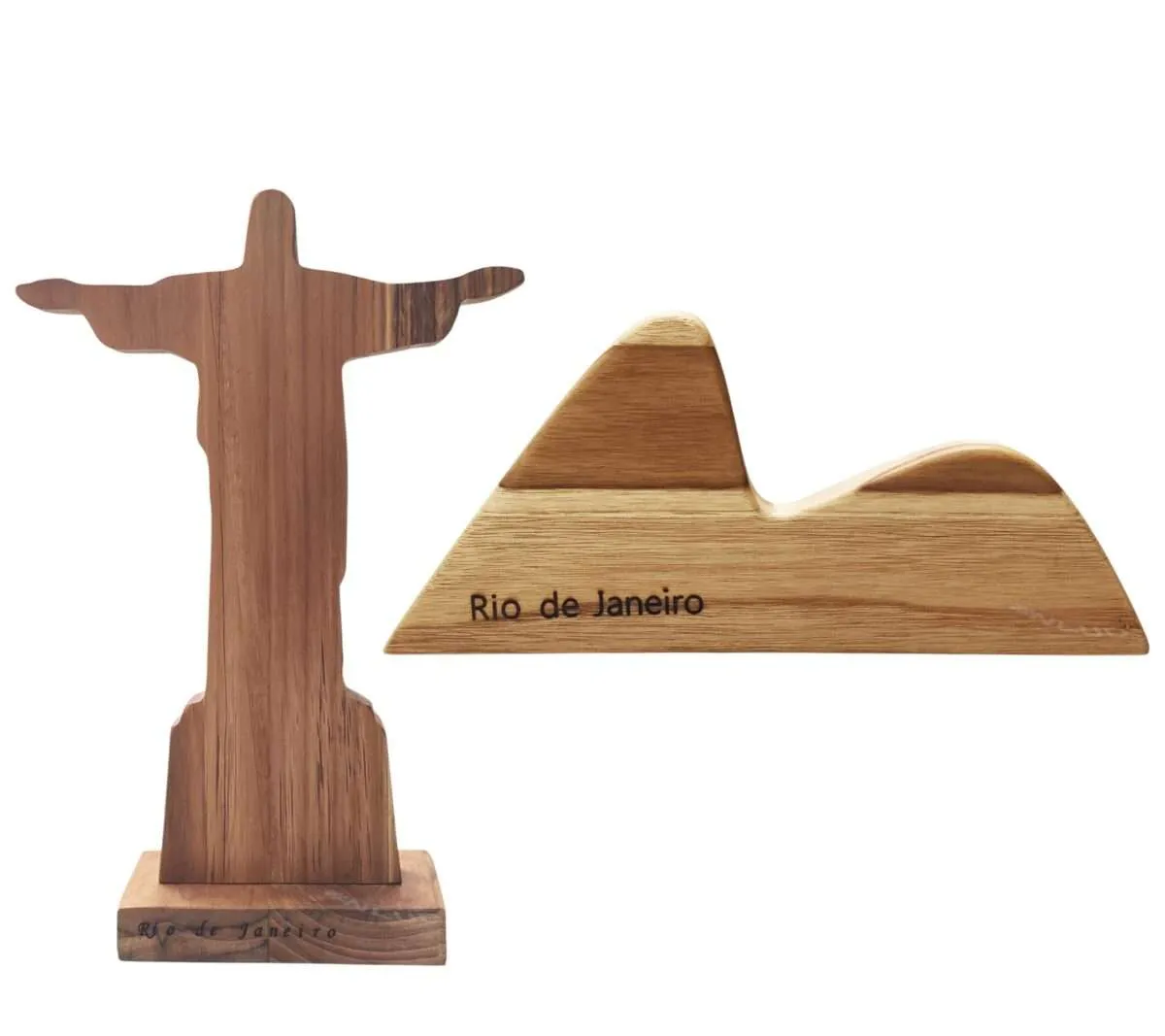 Enfeite Decoração Estátua Artesanal Cristo Redentor e Pão de Açucar em Madeira Teca - Imagem 6