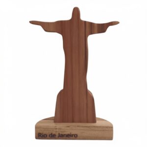 Enfeite Decoração Estátua Artesanal Cristo Redentor Madeira Teca Pequeno